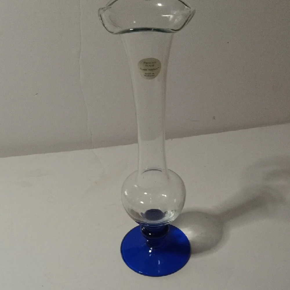 Princess House Clear and Blue Glass Vase
